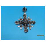 vintage JERUSALEM CROSS Sterling 2.75" Pendant 22g