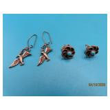 (2) small Sterling Earrings Turq~Bird vtg 2.7g