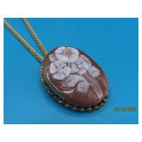 12kt GF 1.25" Flower Cameo & Necklace Set Nice 10g