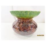 Antique 1800s Salt Glaze Pottery Spittoon grn/brwn