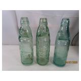 (3) Antique Heavily Embossed Codd Neck Bottles