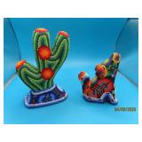 (2) COYOTE & CACTUS 5"ish Huichol Art Figures