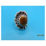 Sterling sz8 TIGER EYE 7/8" Ring Intricate 12g