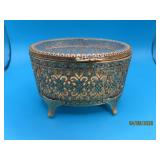 Pretty 4" BeveledGlass Top Metal Mesh Jewelry Box