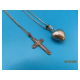 (2) Sterling Necklaces CROSS/HEART Pendants 14g