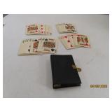 Antique Deck Playing Cards in Leather Carry Case