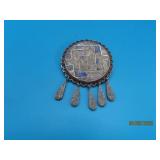 vtg Sterling TAXCO Stone 1.75" Mosaic Pendant 13g