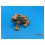 vtg 2" FROG Metal Rhinestone GrnEye Stash Box