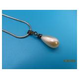Sterling 24" Necklace w PearlType Teardrop Pend 7g