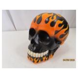 resin SKULL 6" Blk/Org FireFlame Signed 2007 Fig