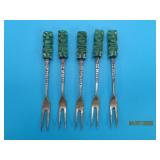 5pc TAXCO Sterling & Jade? 4.25" Hors Forks 45g