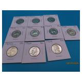(10) 1964 Silver Washington US Quarters Coins