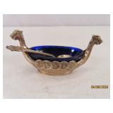 Sterling Silver 3" Cobalt Glass Salt Dip 22g