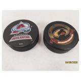 (2) AVS & PIONEER Hockey Pucks 2004 Champs etc