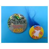 (2) c1980s Buttons ATARI Centipede & TROLL