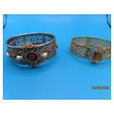 (2) Costume 2.25" Filagree Type Stone Bracelets