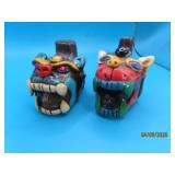 (2) Pottery Head 2.75" AZTEC Death Whistles