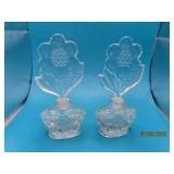(2) matching 6" Crystal Glass Perfume Bottles flwr