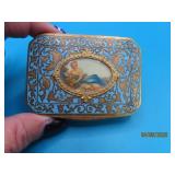 Antique Gold Enameled 3" Compact Powder Box NICE
