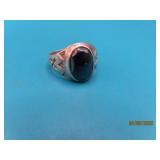 Sterling Mens sz12 Ring BlackCut Stone 7.2g