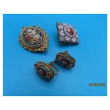 (3pcs) vtg Italy MicroMosaic Pins Earrings vtg