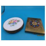 (2) vintage 3" Makeup Compacts Enamel~Stone asis