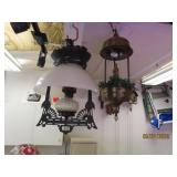 (2) Antique Hanging Lamps DripOil & Cast Iron