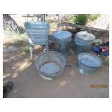 (5) Galvanized Metal Tubs & Trash Cans