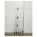 5 fishing reels and rods