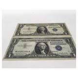 Two1957 silver certificate, US dollar