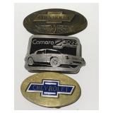 3 belt buckles two Chevrolet one Camaro, Z 28