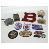 Vintage items patches, bank auto clock and more