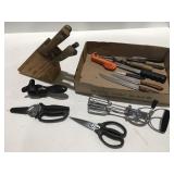 Kitchen, knives, and utensils