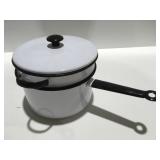 Vintage enamel double boiler black trim