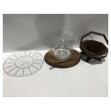 Cheese plate & glass  platter, wooden basket