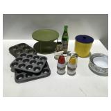 Corning ware, ketchup, and mustard, plastic