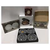 Items, new in box, ashtrays, jewelry box and more