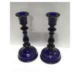 Vintage cobalt blue 8 1/2 " tall candlesticks