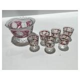 Vintage cranberry cut glass shot glasses & candy