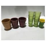 Vintage, plastic cups and three coffee cups