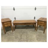 Solid, oak, wood, coffee, table and end tables