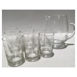 Etched glasses and pitcher