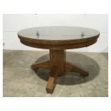 Vintage, oak, round dining room table 45" Glass
