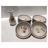 Stoneware, bowls, glass vase