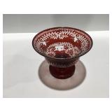 Vintage, bohemian ruby compote pedestal bowl