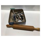 Wood rolling pin & kitchen items