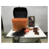 Halloween decorations in tote