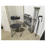 2 walkers, shower seat, crutches & cane