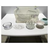 Tote of glassware