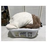 Towels, blankets & laundry basket